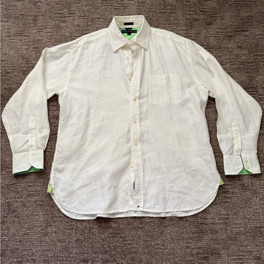 L Tommy Hilfiger pure linen long sleeve dress shirt.
